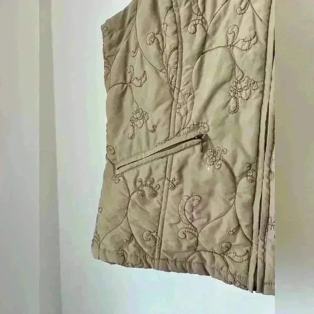 Dash Womens Tan Embroidered Floral Cottagecore Cabin Core Lined Vest  12 - Picture 7 of 13